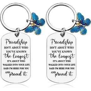 YASUOA 2PCS Friendship Keychain with Butterfly, Friendship Birthday Gifts for Women Girls Sister Best Friend BFF Bestie True Friend Soul Friend Unique Appreciation Christmas Gift