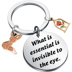 BAUNA Prince and Fox Keychain for Book Lover What Is Essential Is Invisible to The Eye Rose Charms