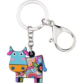 BONSNY Acrylic Sweet Colorful Cow Dairy Cattle Keychains Key Ring Car Purse Bags Farm Animal Lover Gifts in Kuwait