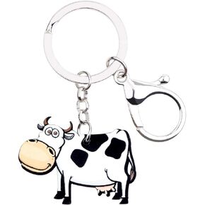 BONSNY Acrylic Sweet Colorful Cow Dairy Cattle Keychains Key Ring Car Purse Bags Farm Animal Lover Gifts