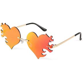 FEISEDY Melting Flame Heart Sunglasses For Women Men Trendy Rimless Fire Shaped Party Glasses B2366