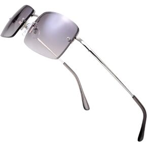 The Fresh Minimalist Small Rectangular Sunglasses Clear Eyewear Spring Hinge - Gift Box Package (303-Silver, Gradient Grey, 57)