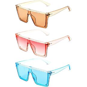 3 Pack Oversized Square Sunglasses for Women Men Large Flat Top Thick Frame Big Sun Glasses UV400 Protection