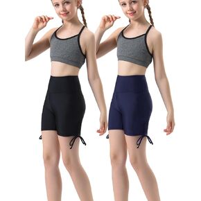 Yilisha 2 Pack Girls 4" Spandex Athletic Shorts Volleyball Tie Bike Shorts Gymnastics Basketball Youth Yoga Short Back Pocket