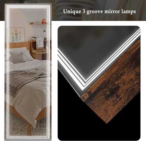 Tektalk Jewelry Cabinet with 3 Groove Mirror Lamps, Full Length Mirror, Wall / Door Mounted Jewelry Armoire Organizer with 3 Color Outside LED Lights & Interior 6 LEDs Light - Brown in Kuwait