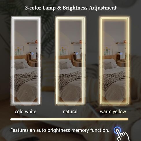 Tektalk Jewelry Cabinet with 3 Groove Mirror Lamps, Full Length Mirror, Wall / Door Mounted Jewelry Armoire Organizer with 3 Color Outside LED Lights & Interior 6 LEDs Light - Brown in Kuwait