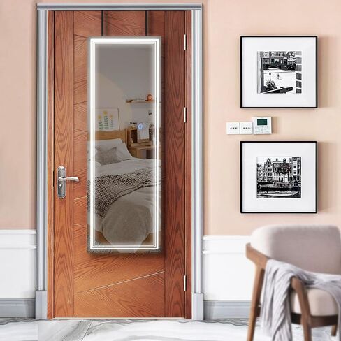 Tektalk Jewelry Cabinet with 3 Groove Mirror Lamps, Full Length Mirror, Wall / Door Mounted Jewelry Armoire Organizer with 3 Color Outside LED Lights & Interior 6 LEDs Light - Brown in Kuwait