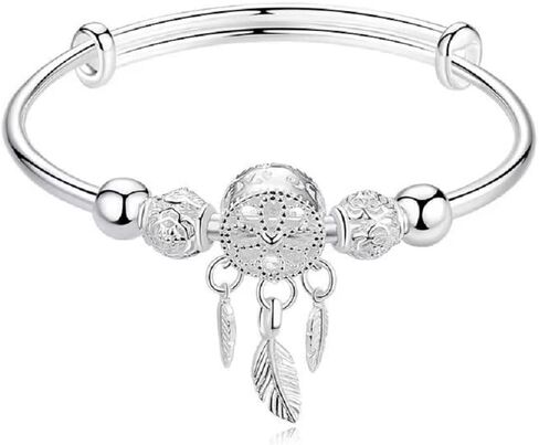 Fuqimanman2020 Silver Dream Catcher Feather Tassel Bracelet Bangle Adjustable Bar for Women Girls Friendship Christmas Mother's Day Jewelry in Saudi Arabia