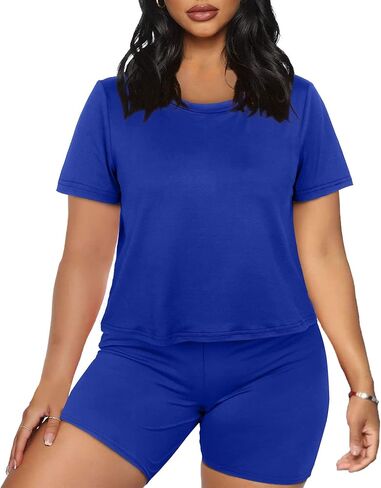 XIEERDUO Two Piece Outfits For Women Short Sleeve Crew Neck Bodycon Shorts Set in Kuwait