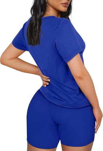 XIEERDUO Two Piece Outfits For Women Short Sleeve Crew Neck Bodycon Shorts Set in Kuwait