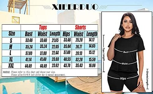 XIEERDUO Two Piece Outfits For Women Short Sleeve Crew Neck Bodycon Shorts Set in Kuwait
