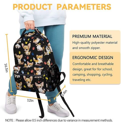 Chihuahua Dog Backpacks Kids, 16 Inch Cute Backpack for School, Yellow Lightweight Bookbag for Girls in Saudi Arabia