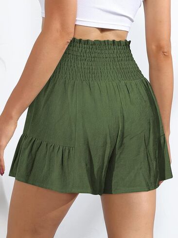 PDLCVD High Waisted Wide Leg Shorts for Women Elastic Waist Shorts Women Ruffle Shorts with Bow Tie in Kuwait