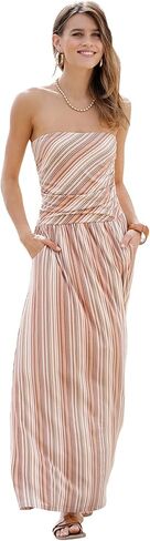 فستان شاطئ طويل مخطط من لاسكانا بجيوب، بني in Kuwait