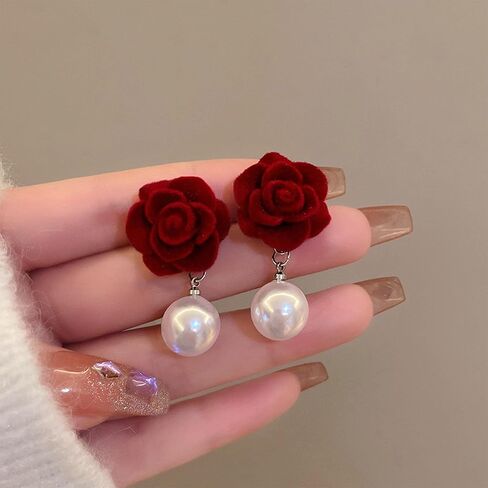 أقراط QzxEqz Boho Rose أقراط متدلية على شكل زهرة وردية للنساء والفتيات هدايا مجوهرات in Kuwait