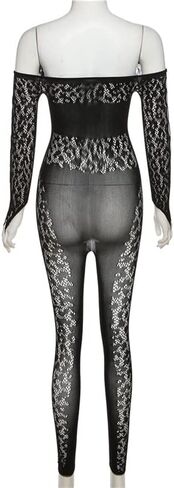 بدلة رومبير نسائية مثيرة بأكمام طويلة مجوفة شفافة من خلال شبكة شفافة بكتف واحد in Kuwait