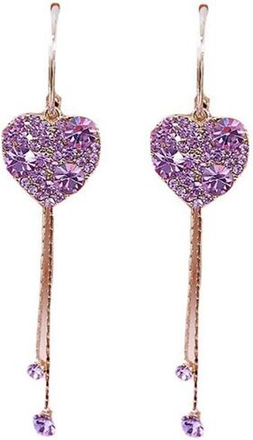 Zirconia Heart Tassels Earrings Cz Crystal Love Heart Hoop Earrings Geometric Heart Dangle Earrings for Women Girls Birthday Jewelry Gift in Saudi Arabia