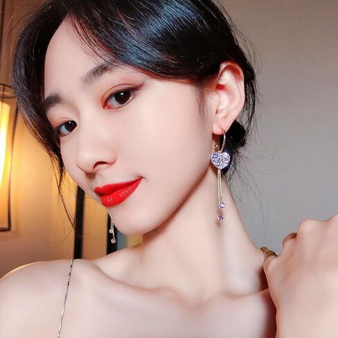 Zirconia Heart Tassels Earrings Cz Crystal Love Heart Hoop Earrings Geometric Heart Dangle Earrings for Women Girls Birthday Jewelry Gift in Saudi Arabia