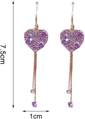 Zirconia Heart Tassels Earrings Cz Crystal Love Heart Hoop Earrings Geometric Heart Dangle Earrings for Women Girls Birthday Jewelry Gift in Saudi Arabia
