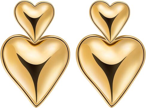 LOREMOW Stainless Steel Double Heart Drop Earrings for Women Girls Love Heart Statement Dangle Earrings Gold Heart Earrings in Kuwait