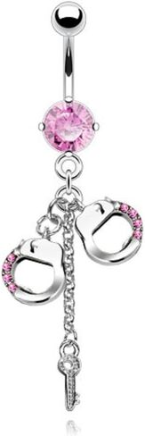 Pierced Owl - 14GA 316L Stainless Steel CZ Crystal Dangling Handcuffs Belly Button Ring in Saudi Arabia