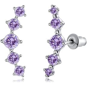 CiNily Ear Crawler Earrings with Purple Cubic Zircon, 14K White Gold Plated Cuff Climber Earrings Small Flat Back Stud Earrings Gem Jewelry Valentine's Day Gifts for Women Girls Hypoallergenic