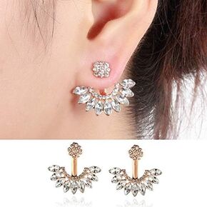 Ear Jacket Stud Earrings Rhinestone Flower Dangle Earrings Front Back Cuff Earrings for Women Girls Simple Chic Earrings Accessories