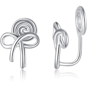 Reffeer Solid 925 Sterling Silver Bow Clip On Earrings Ribbon for Women Girls Bowknot Cuff Earrings Non Pierced Wrap Earrings