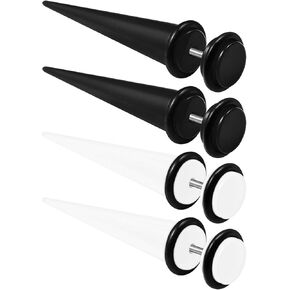 4PCS Acrylic Fake Taper Black O-Ring Ear Stretcher Plugs Flesh Earring Lobe Gauge Piercing Jewelry See More Sizes
