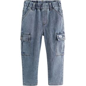 KIDSCOOL SPACE Boys Jeans,Little Big Girls Elastic Waist with D-Ring Cargo Stretch Denim Pants