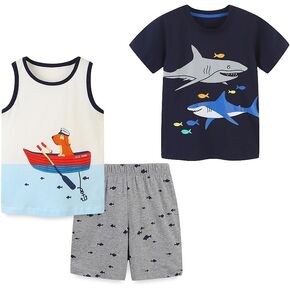 yolsun 3-piece Toddler Boy Summer Clothes Short Sleeve Top Shorts Set Boys Summer Outfits