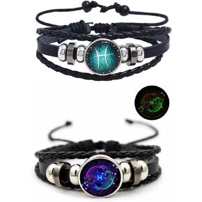Harry and Henry 2Pcs Capricorn Bracelets for Women Men Multilayer Braided Leather Bracelets 12 Sign Zodiac Constellation Bracelets Handmade Zodiac Sign Wrap Bracelets