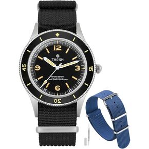 TACTICAL FROG Thorn 50-Fathoms Automatic Dive Watch with Blue 20mm Nylon Watch Strap, Military-Style