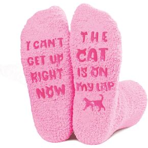 AmoraKiva Cat Gifts for Cat Lovers - Funny Socks Cat Lover Gifts for Moms Women Novelty Cat Socks Silly Fun Pink Fuzzy Socks Valentine Gifts for Cat Mom Her
