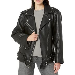 [BLANKNYC] Womens Luxury Clothing Vegan Leather Long Belted Moto Jacket with Zipper, Stylish Coat