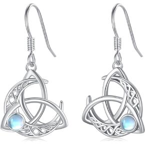 Celtic Moon Earrings 925 Sterling Silver Crescent Dangle Earrings Celtic Knot Triangle Earring Vintage Earrings Irish Gifts for Women Girls