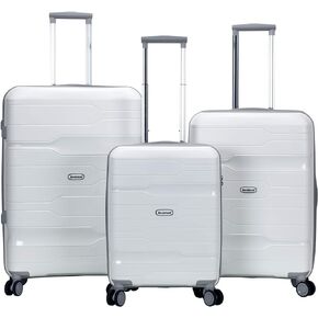 Rockland Linear 3-Piece Hardside Spinner Wheel Luggage Set, White, (19/23/27)