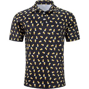 Fanient Men Golf Polo Shirts Short Sleeve 3D Printed Dry Fit Moisture Wicking 4-Way Stretch Summer Athletic Polo Shirts