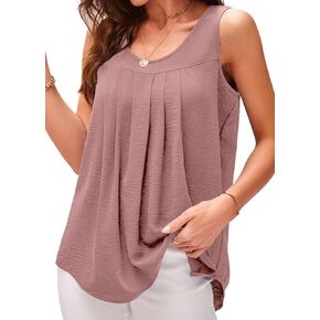 EVALESS Summer Tank Tops for Women 2024 Trendy Basic Pleated Scoop Neck Camisole Tops Loose Fit Sleeveless Flowy Blouses