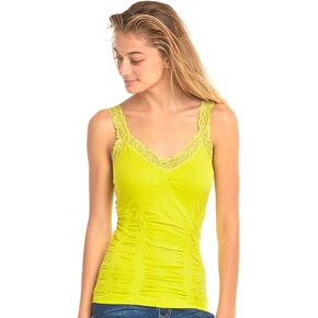 Tank Top - Women's Stylish Wrinkled Scoop Neck Lace Straps Cami Tank Top