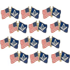 Artisan Owl Masonic Freemason and USA Flags Lapel Hat Pin (12 Pins)