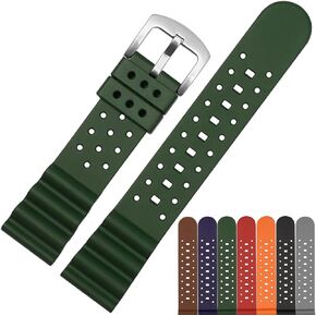 Laser Dice Quick-Release FKM Rubber Watch Strap- Replacement Watchband with Silver Buckle- Wristwatch band for Men & Women- Colors: Black, Green, Blue, Brown, Grey, Red, Orange- Sizes: 20mm, 22mm