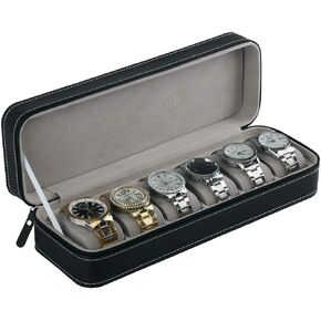 Aco&bebe House 6-Grid Watch Organizer Box, Zipped Closure & Smart Size for Travel (Black, 6-Grid)
