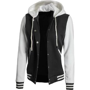 Decrum Hooded Varsity Jacket Women - Letterman Highschool Baseball Bomber Womens Lightweight Jackets