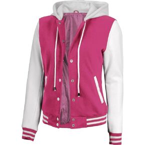 Decrum Hooded Varsity Jacket Women - Letterman Highschool Baseball Bomber Womens Lightweight Jackets