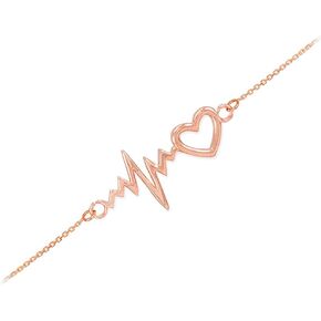 14k Gold Heartbeat Bracelet, 7.5" Adjustable to 8" - Choice of Colors