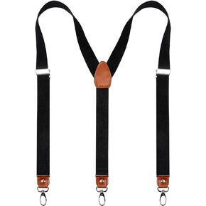 Alizeal Mens 1 Inch Suspender with Leather Joint and 3 Swivel Hooks