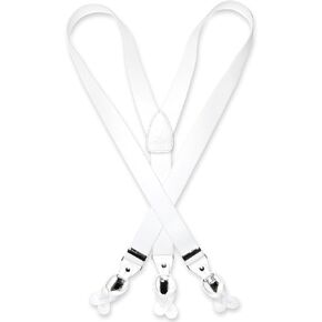 Men's White SUSPENDERS Y Shape Back Elastic Button & Clip Convertible