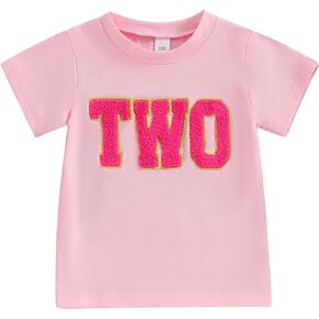Kids Toddler Baby Girls Birthday T-Shirt Short Sleeve 1st 2nd 3rd 4th 5th 6th Letter Chenille Patch Birthday Shirt