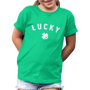 Cute Lucky Girls St Patricks Day Shirt Four Leaf Clover T Shirt Green Kids Graphic Tee Cotton Short Sleeve Tops